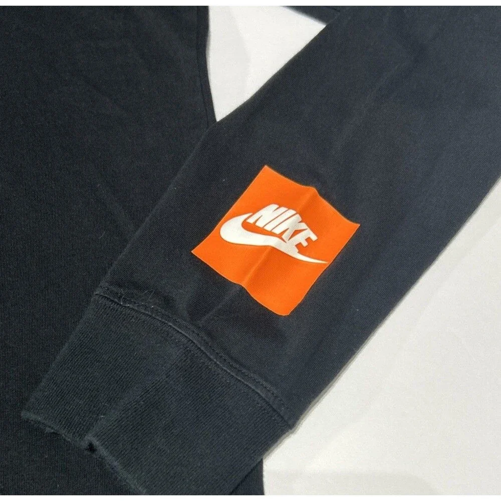 Nike Mens Just Do It Long Sleeve Graphic T Shirt Black Orange Patch Size Small